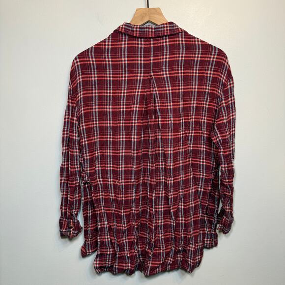 BDG Women's Button Plaid Flannel Tunic Shirt Maroon Red Size Small - Picture 9 of 9
